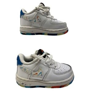 Nike Air Force 1 Toddler Shoes White Blue Orange Camo Size 4c Style DM7599-100